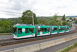 GT-N 266 auf der Steilstrecke zwischen Heidingsfeld und Heuchelhof. 29.07.2016 – André Werske
