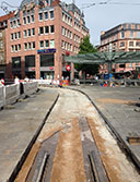 Gleisbauarbeiten am Barbarossaplatz.