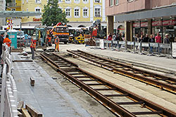 Gleisbauarbeiten in der Kaiserstraße.