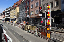 Gleisbauarbeiten in der Sanderstraße.