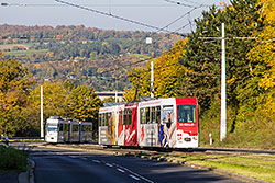 GT-E 206 und GT-E 204 am oberen Abschnitt der Steilstrecke zwischen Heuchelhof und Heidingsfeld. 19.10.2013 – André Werske