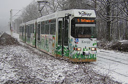 GT-E 206 bei Schneetreiben kurz vor der Haltestelle "Dallenbergbad".