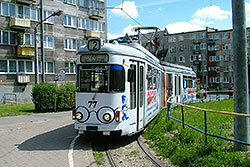 Ehemaliger Hagener Gelenktriebwagen GT-H der Würzburger Straßenbahn. Heute fährt der Zug als GT6ZR in der polnischen Stadt Grudziądz. 2006 – Yury Maller