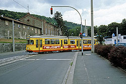 GT-H 280 verlässt die Endhaltestelle "Mainaustraße" in Richtung Stadtmitte. 22.06.1980 – Kurt G Rasmussen