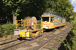Schienenpflegewagen der WSB während der Gleisbauarbeiten am Haugerring. 13.08.2012 – André Werske