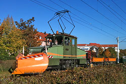 E-Lok 299 mit Schneepflug und Güterwagen
